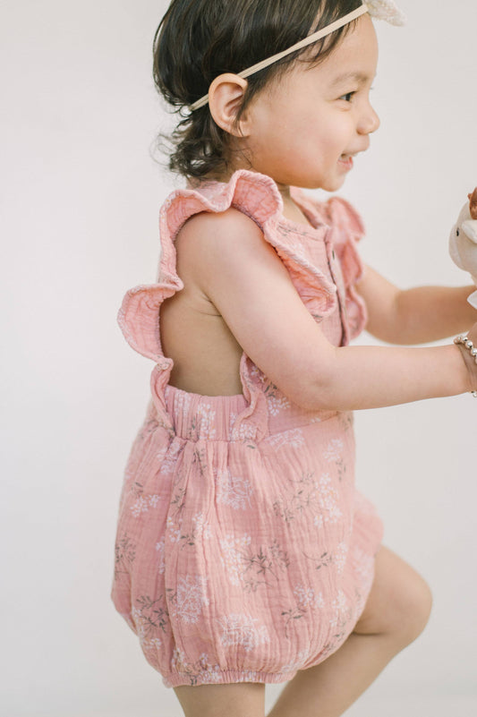 🌸 Organic Cotton Summer Romper – Blush