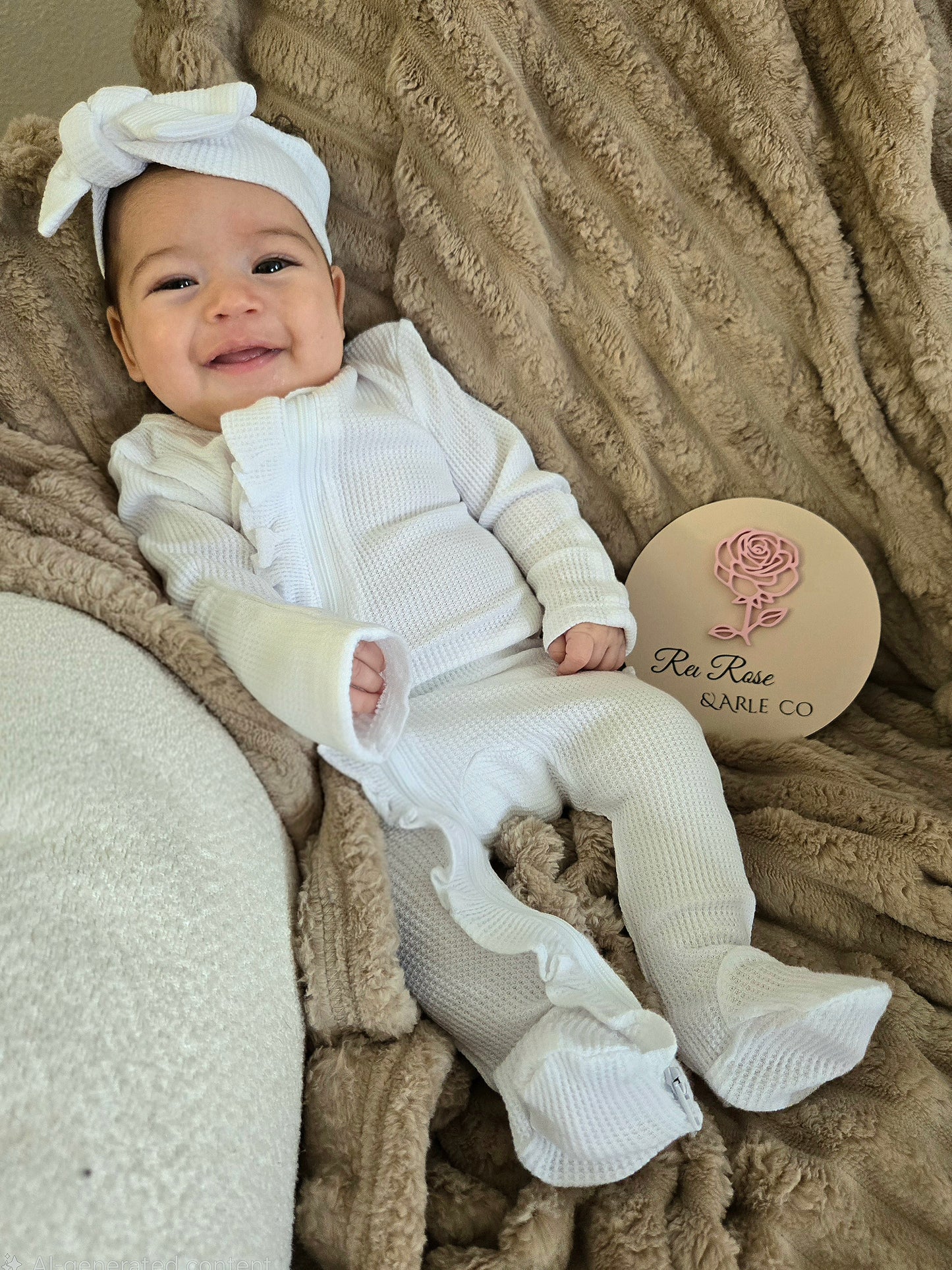 🎀 Organic Waffle 2-Way Zip Ruffle Footie, Lucent White