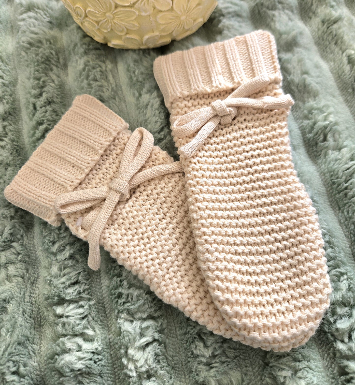 🧺 Organic Knit Baby Booties | Cream Cotton