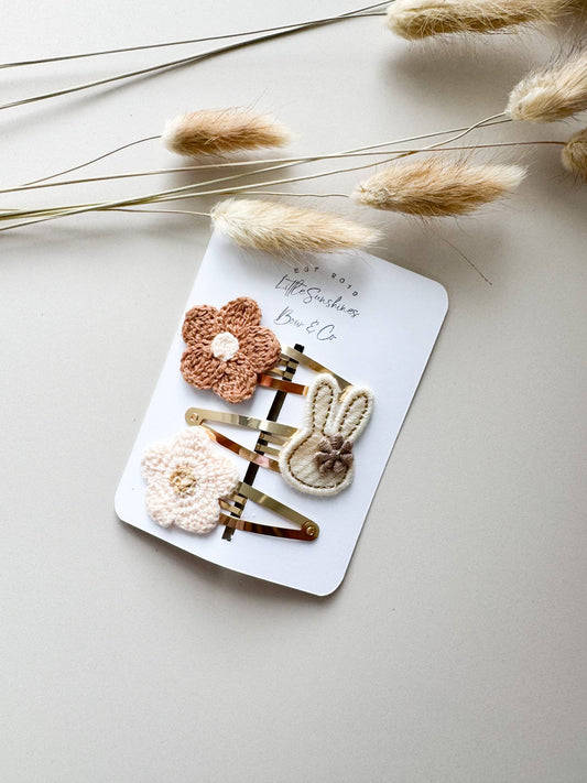 🐰Neutral Bunny Easter Hair Clips- Set of 3