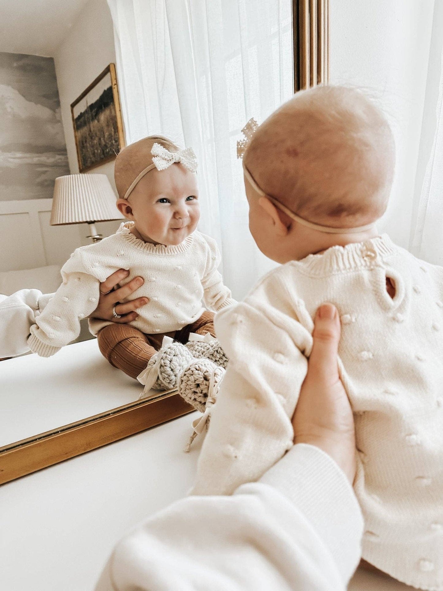 🌼 Organic Knit Sweater – Cream Pom