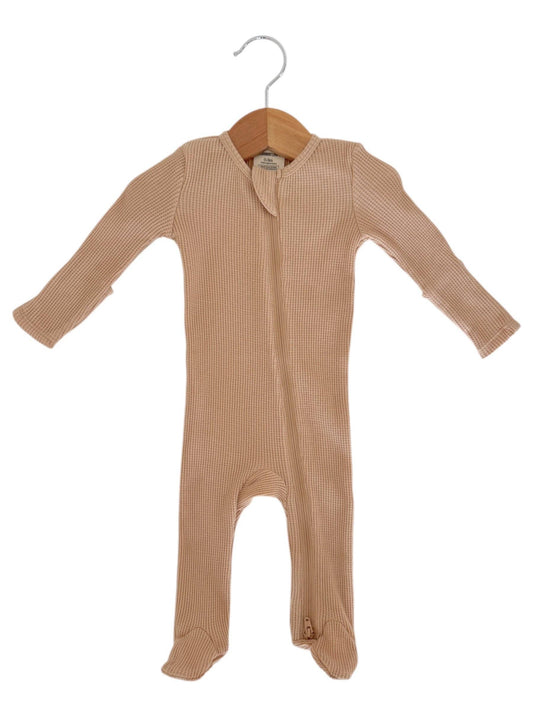 π€ ORGANIC WAFFLE 2-WAY ZIP FOOTIE, TAN