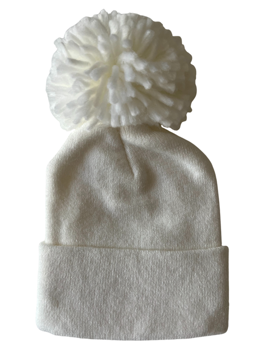 ๐ Babyโs First Pom Hat โ Warm White | Valentine Newborn Hat ๐