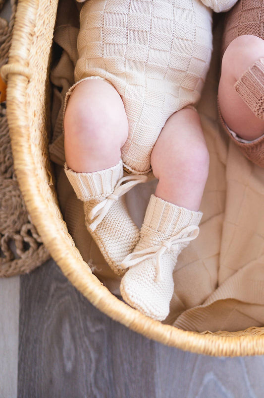 🧺 Organic Knit Baby Booties | Cream Cotton