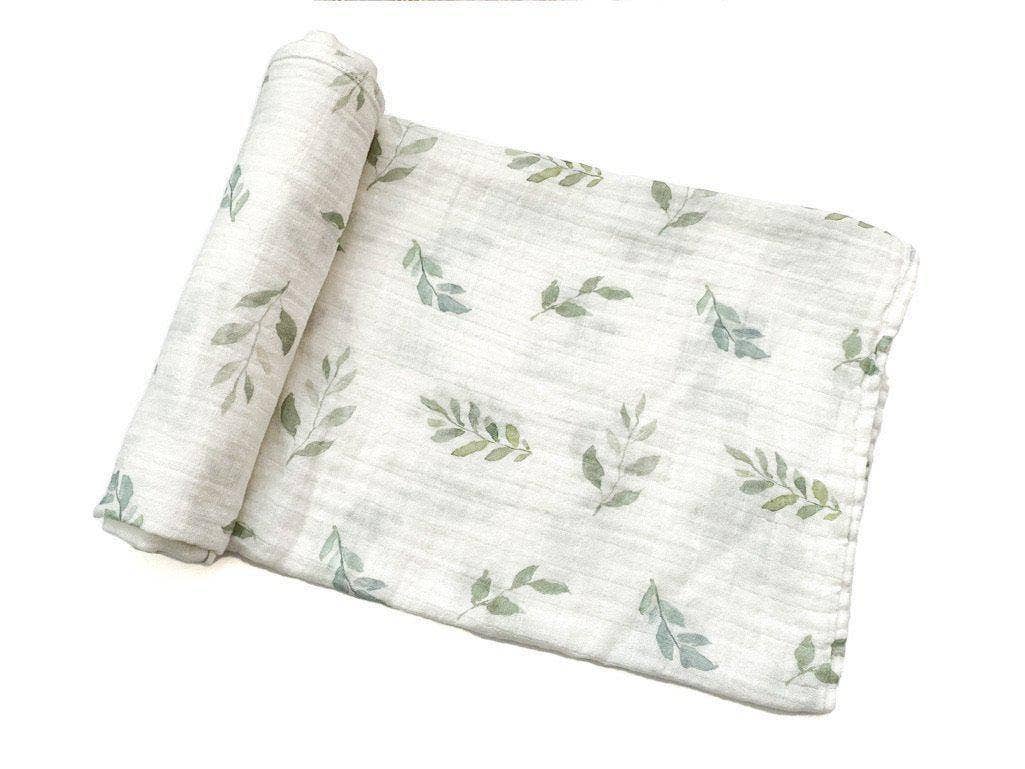 🌿 Green Leaves Bamboo Muslin Swaddle Blanket