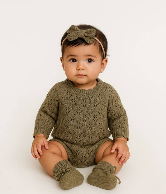 🍃Vintage Willow Lacy 3-Piece Baby Set | 100% Cotton Outfit