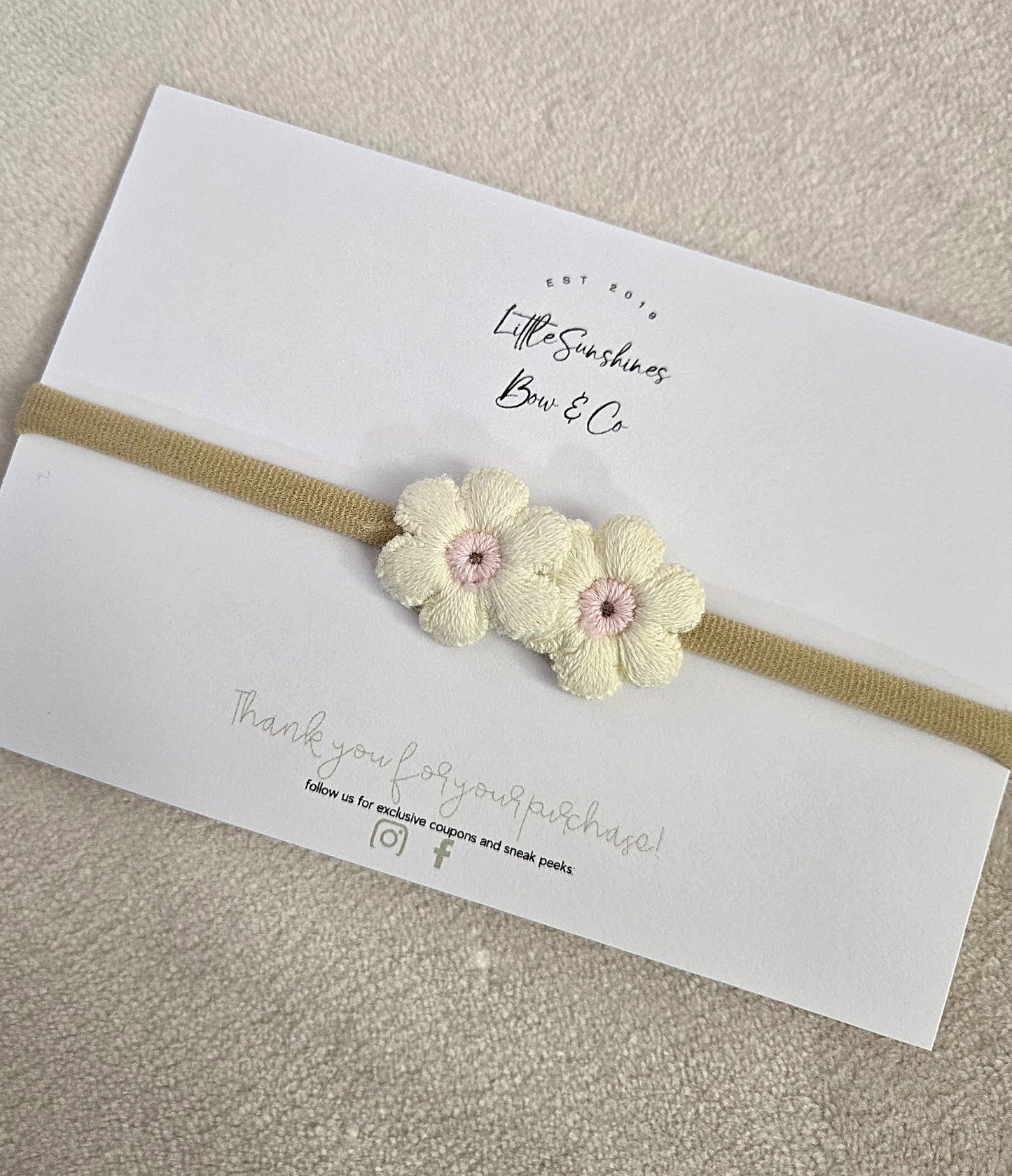 🌼 Crochet Flower Nylon Headband | Pink & White