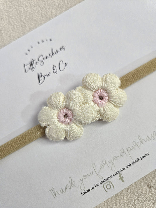🌼 Crochet Flower Nylon Headband | Pink & White