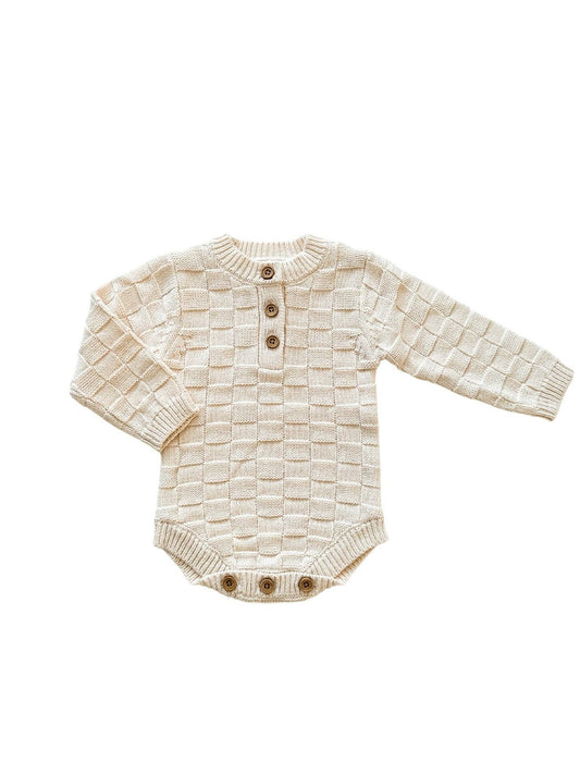 🌿 Organic Knit Bodysuit- Cream Checker