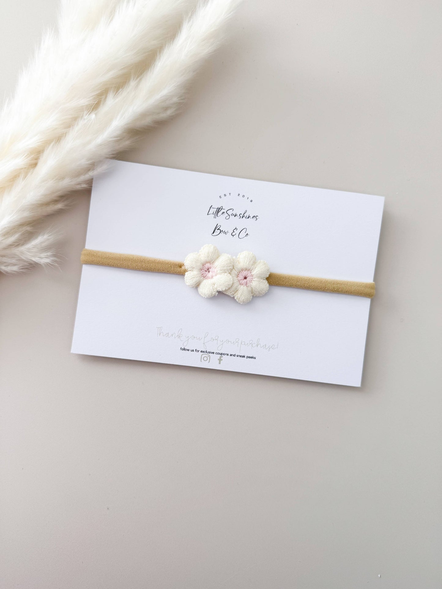 🌼 Crochet Flower Nylon Headband | Pink & White