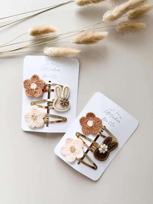 🐰Neutral Bunny Easter Hair Clips- Set of 3