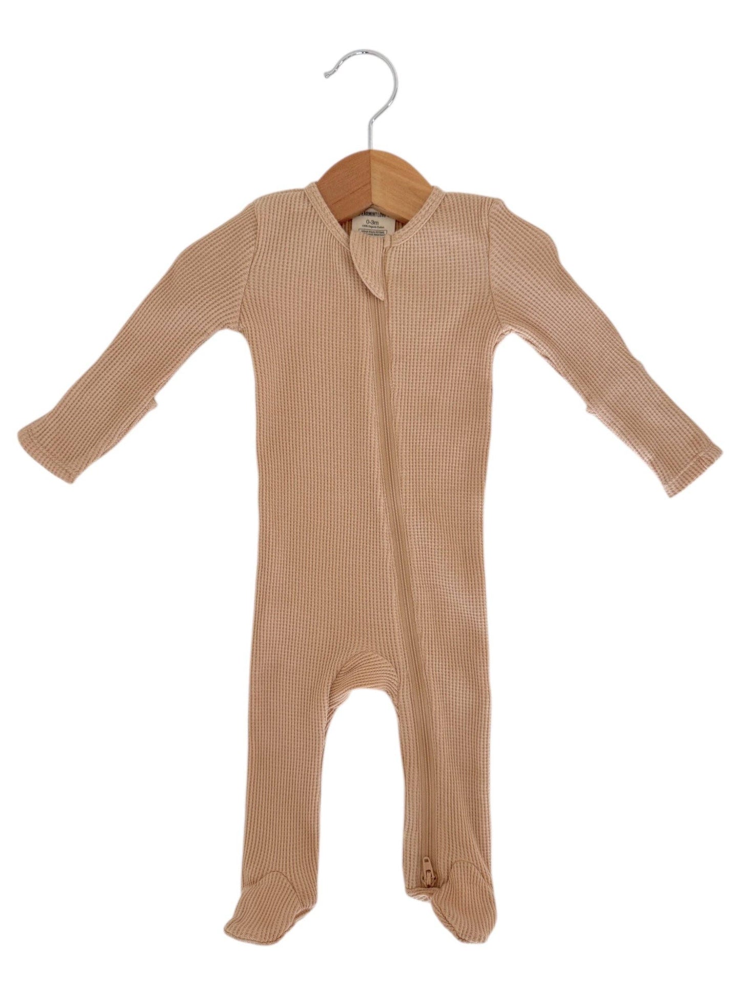 🤎 ORGANIC WAFFLE 2-WAY ZIP FOOTIE, TAN