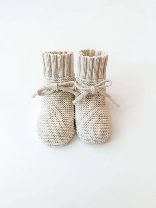 🧺 Organic Knit Baby Booties | Cream Cotton