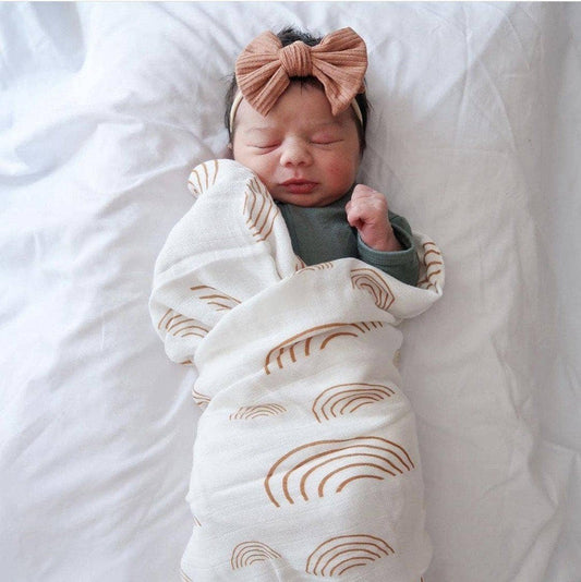 🌈 Caramel Rainbow Bamboo Muslin Swaddle Blanket