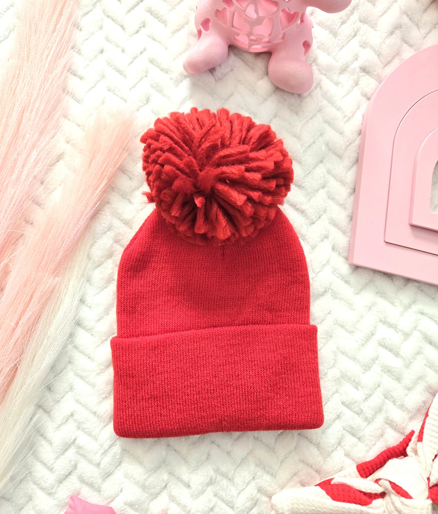 💖 Baby's First Hat, Red Pom 💖