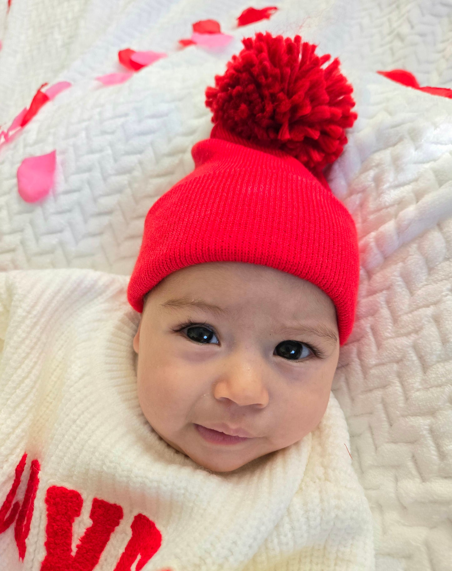 💖 Baby's First Hat, Red Pom 💖