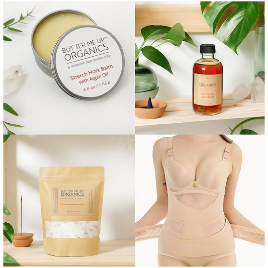 🌹 MAMA POSTPARTUM BUNDLE — Stretch Mark Body Butter + Witch Hazel Toner + Rose Salt Soak + Recovery Wrap Belt
