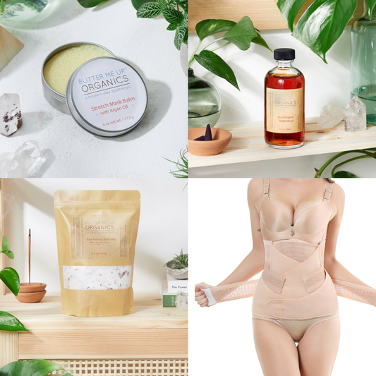 🌹 MAMA POSTPARTUM BUNDLE — Stretch Mark Body Butter + Witch Hazel Toner + Rose Salt Soak + Recovery Wrap Belt