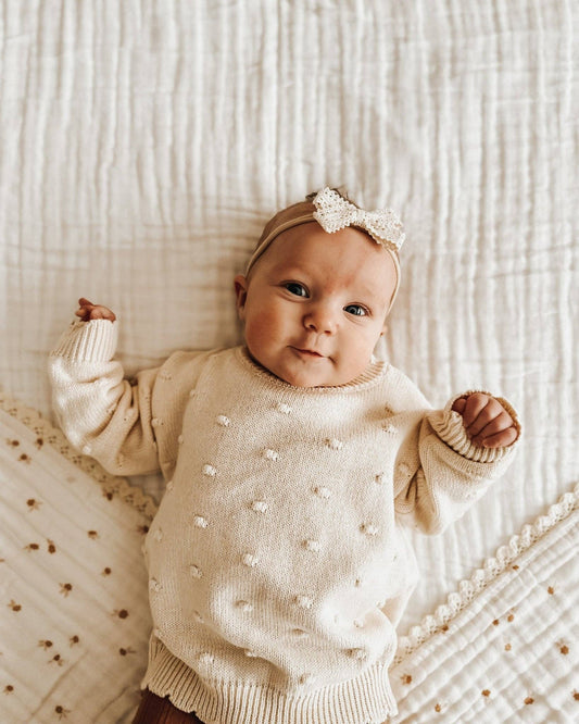 🌼 Organic Knit Sweater – Cream Pom