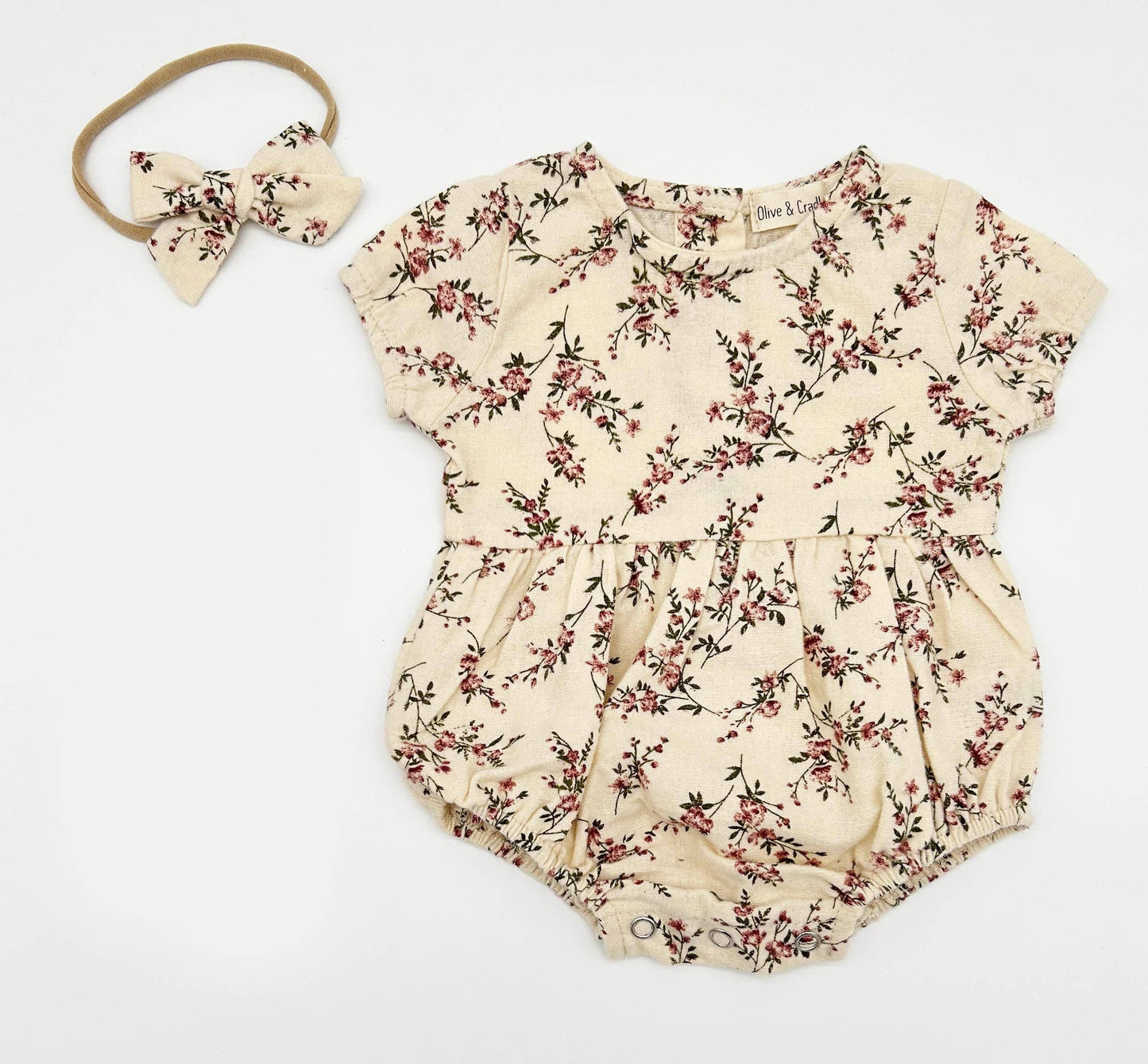 🌸 Anessa Floral Cotton Baby Romper + Bow Headband Set