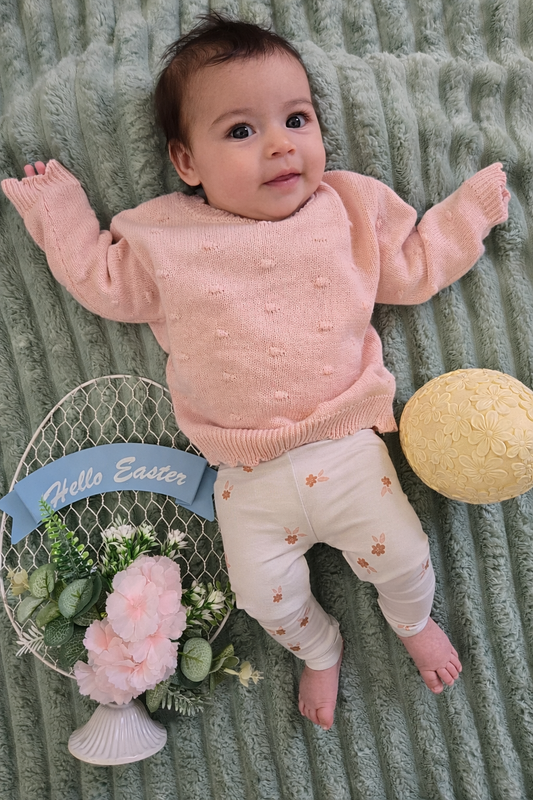 🌸 Organic Knit Sweater – Pink Pom